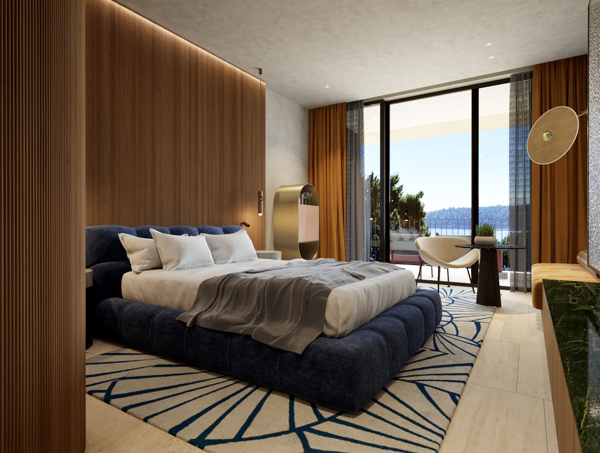 Deluxe kamer, balkon, uitzicht op zee | Een minibar, een kluis op de kamer, een bureau, verduisterende gordijnen