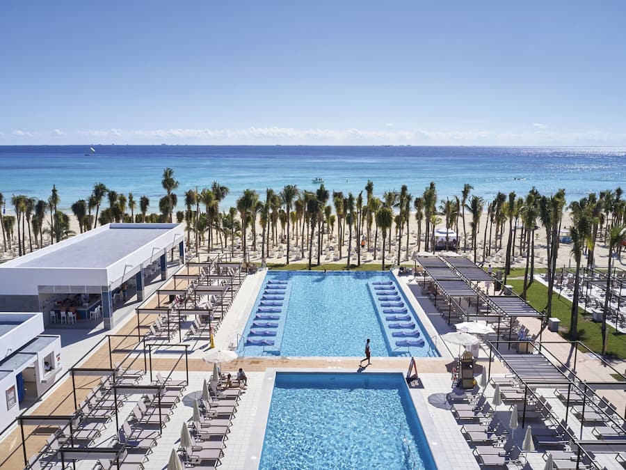 Outdoor pool, pool umbrellas, pool loungers