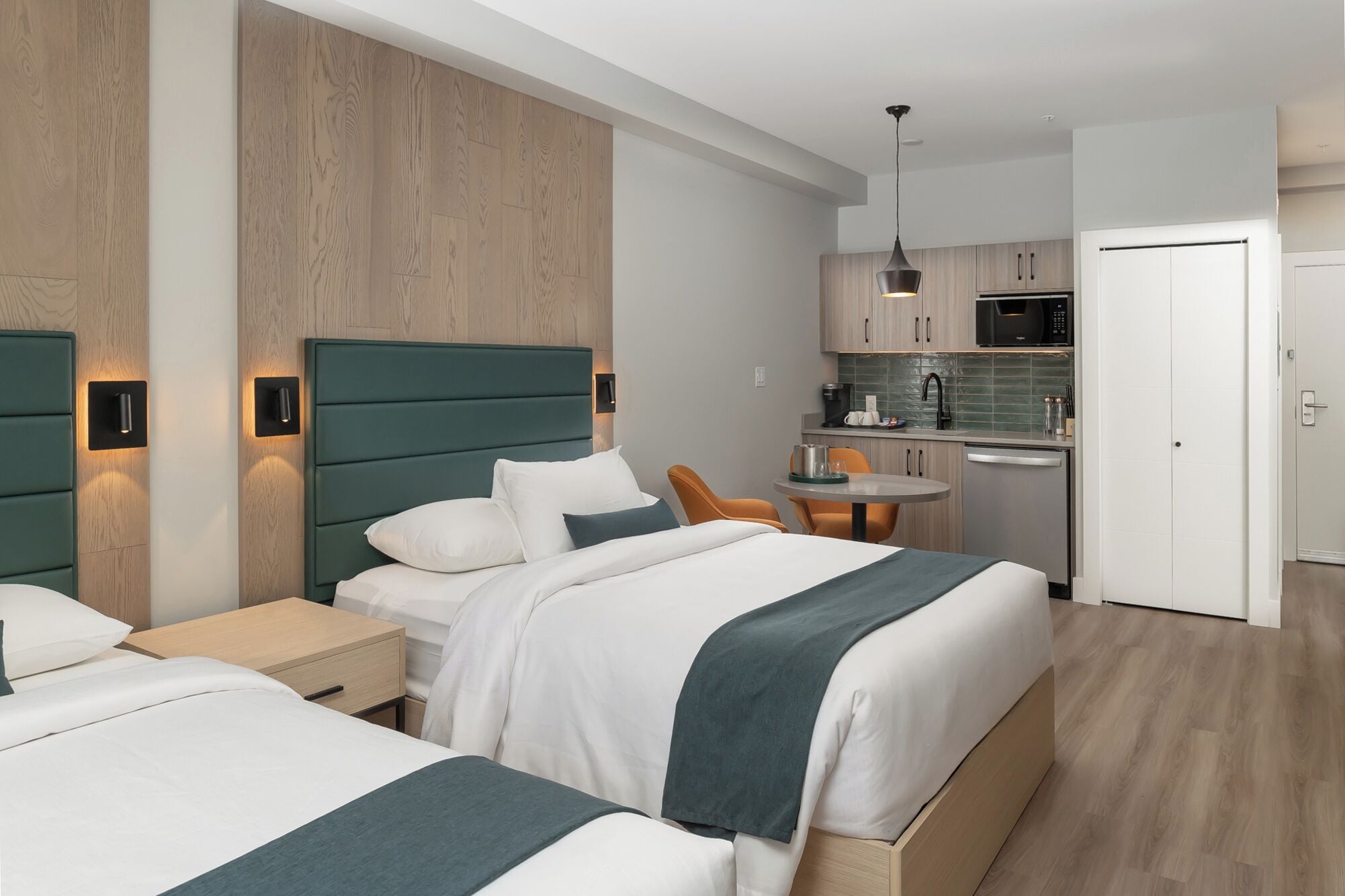 deluxe room, 2 queen beds, mountain view | private kitchenette | fridge, microwave, coffee/tea maker, electric kettle