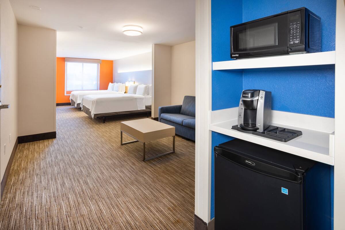 suite, 2 queen beds, roll-in shower (communications) | in-room safe, desk, blackout curtains, iron/ironing board