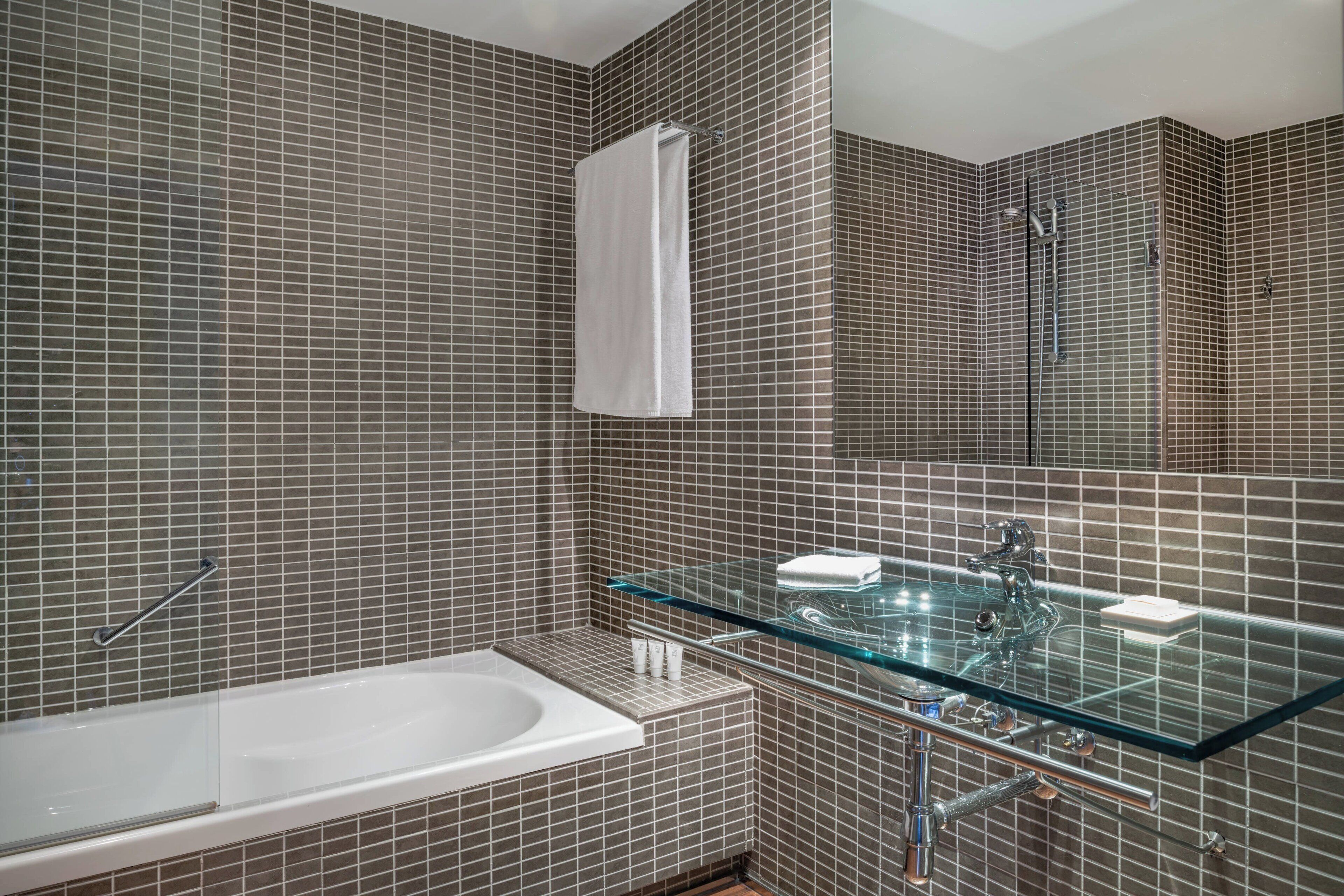 combined shower/bathtub, free toiletries, hair dryer, bidet