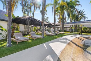 Outdoor pool, open 8:00 AM to 8:00 PM, sun loungers