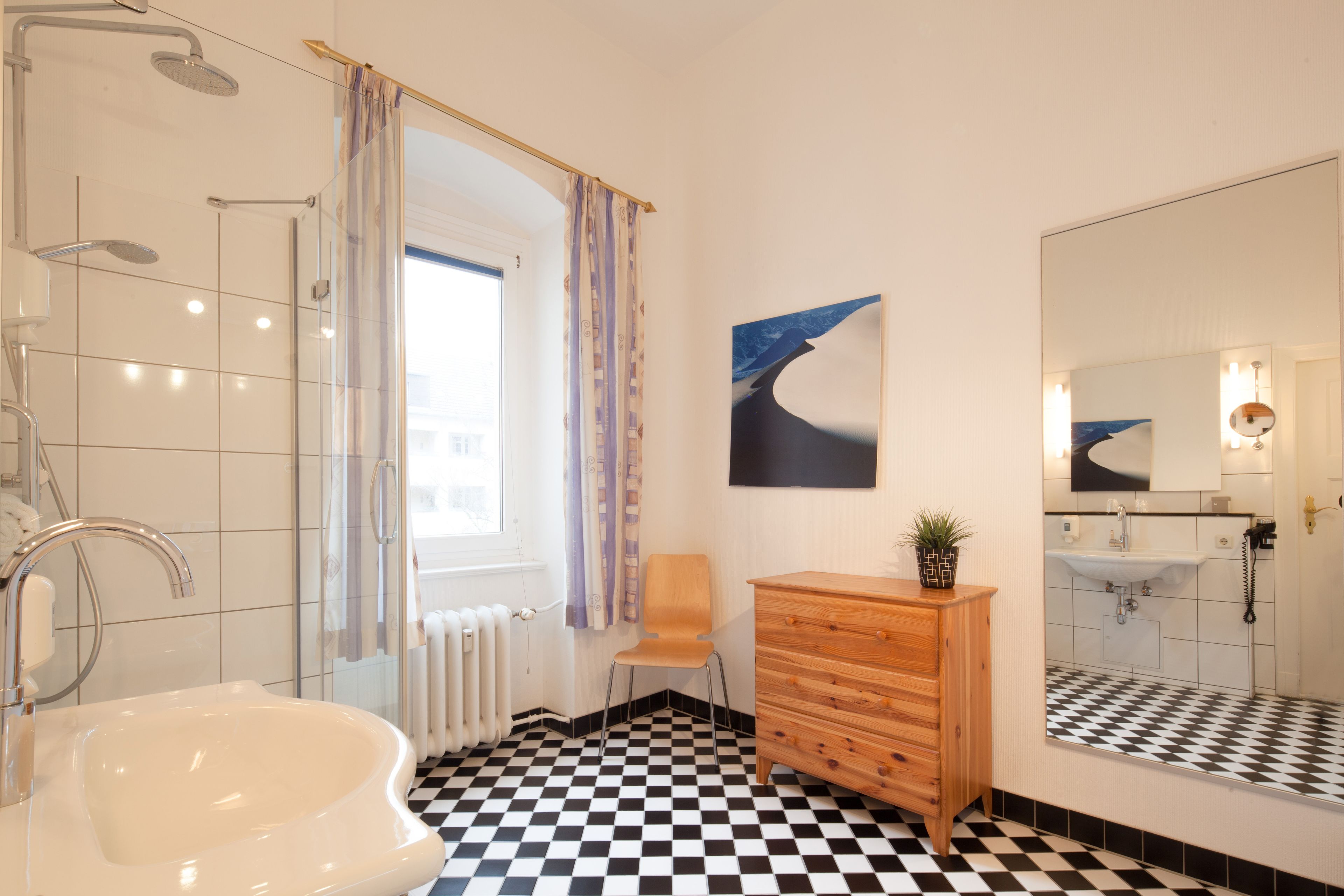 classic room | bathroom | hair dryer, slippers, towels