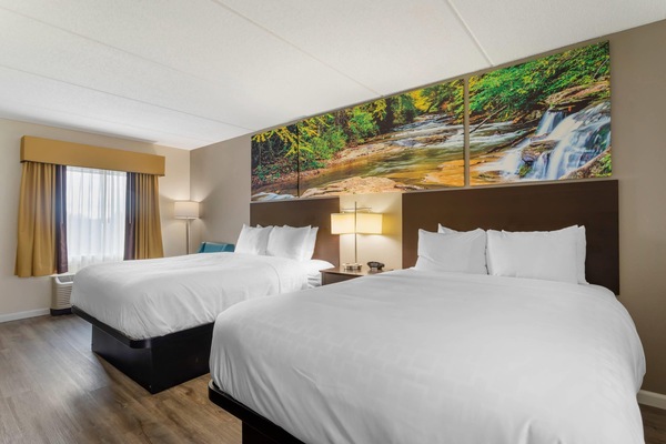 Standard Room, 2 Queen Beds, Non Smoking | 1 bedroom, desk, laptop workspace, blackout drapes