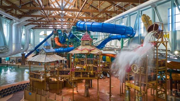 An indoor water park with slides, a pool, and a play area. - Great Wolf Lodge Pocono Mountains, PA (Scotrun)