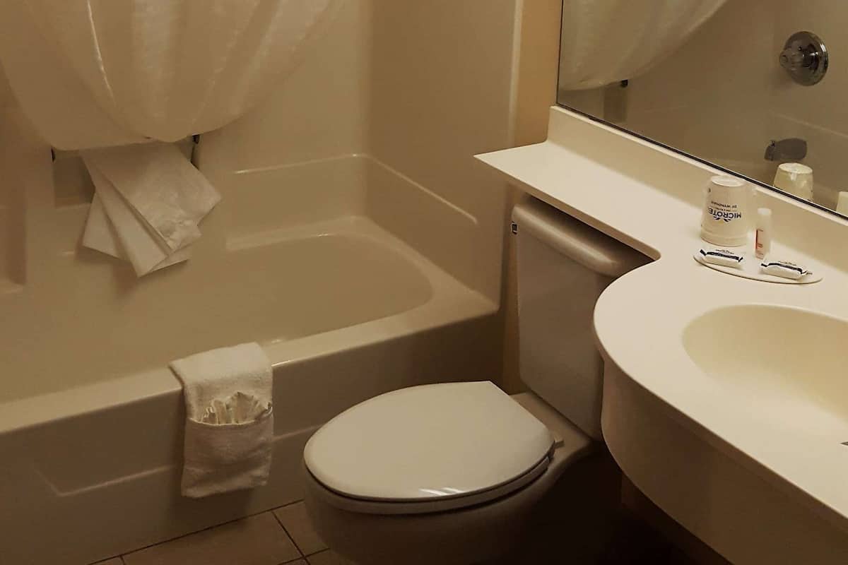 combined shower/bathtub, deep-soaking bathtub, free toiletries