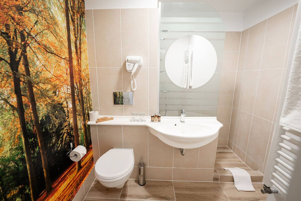 superior double room | bathroom | combined shower/bathtub, rainfall showerhead, free toiletries
