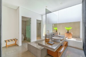 Royal Villa, 1 Bedroom, Private Pool | Bathroom | Combined shower/tub, free toiletries, hair dryer, bathrobes