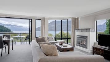 32-inch flat-screen TV with cable channels, TV, pay movies