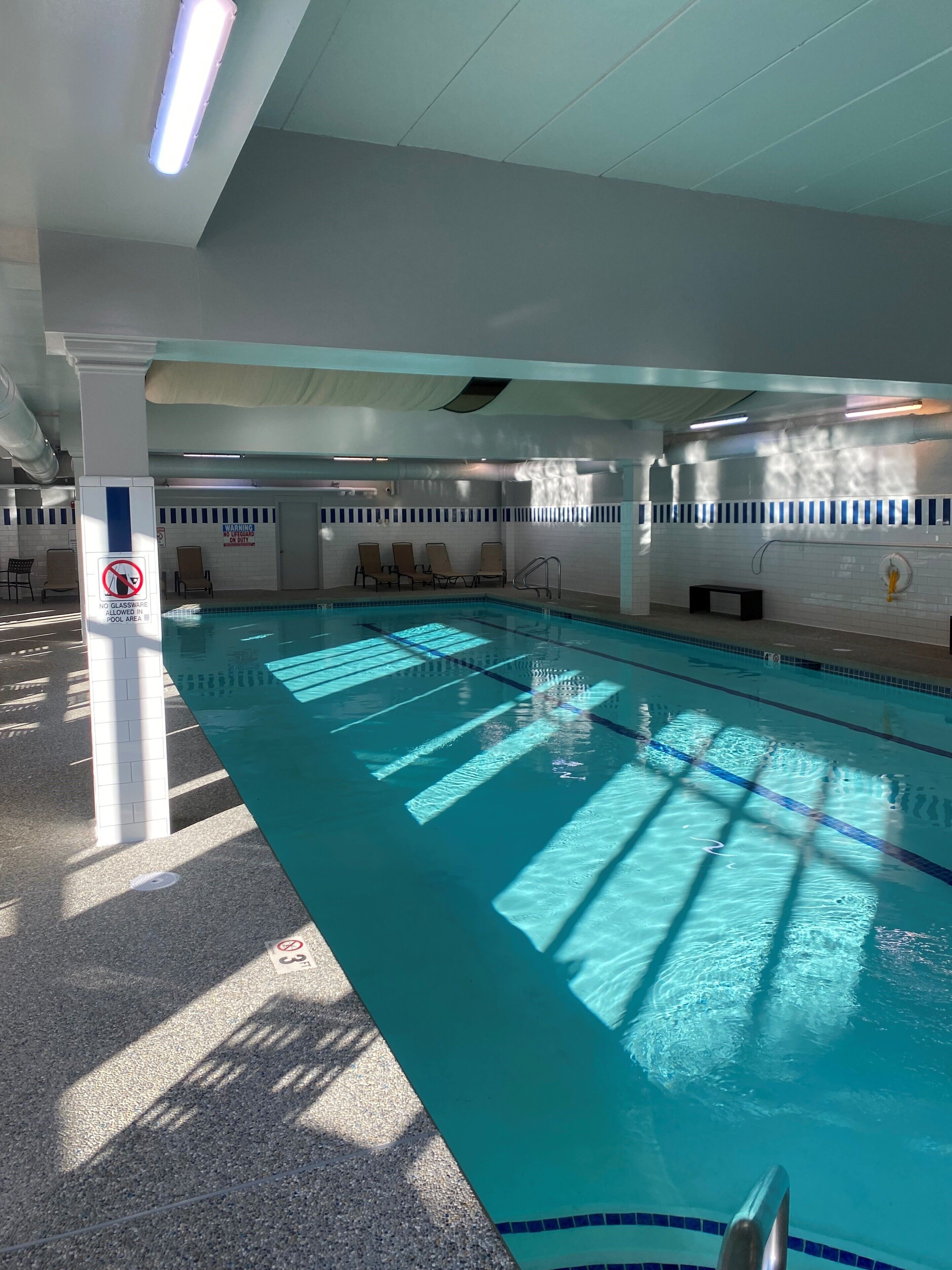 Indoor pool, outdoor pool, pool loungers