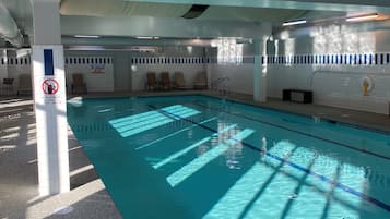 Indoor pool, outdoor pool, pool loungers