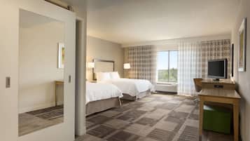 Individually furnished, desk, laptop workspace, blackout curtains