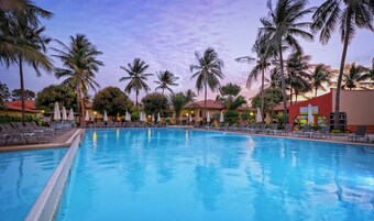 Outdoor pool, pool umbrellas, pool loungers