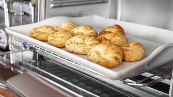 A tray of baked goods in an oven.