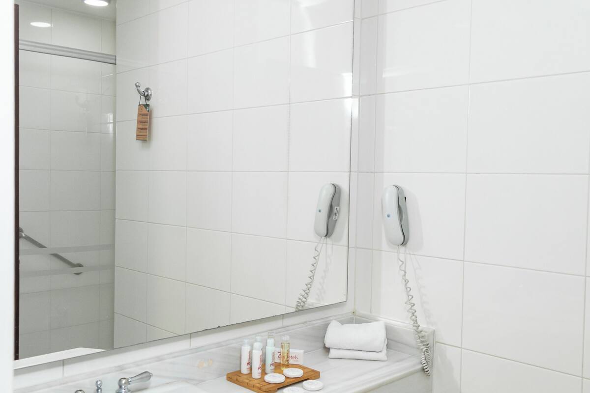 shower, rainfall showerhead, free toiletries, hair dryer