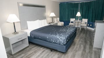 Premium bedding, individually furnished, blackout curtains