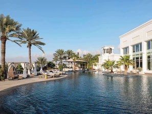 Indoor pool, outdoor pool, pool loungers