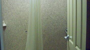 A bathroom with a bathtub, a toilet, and a shower curtain.