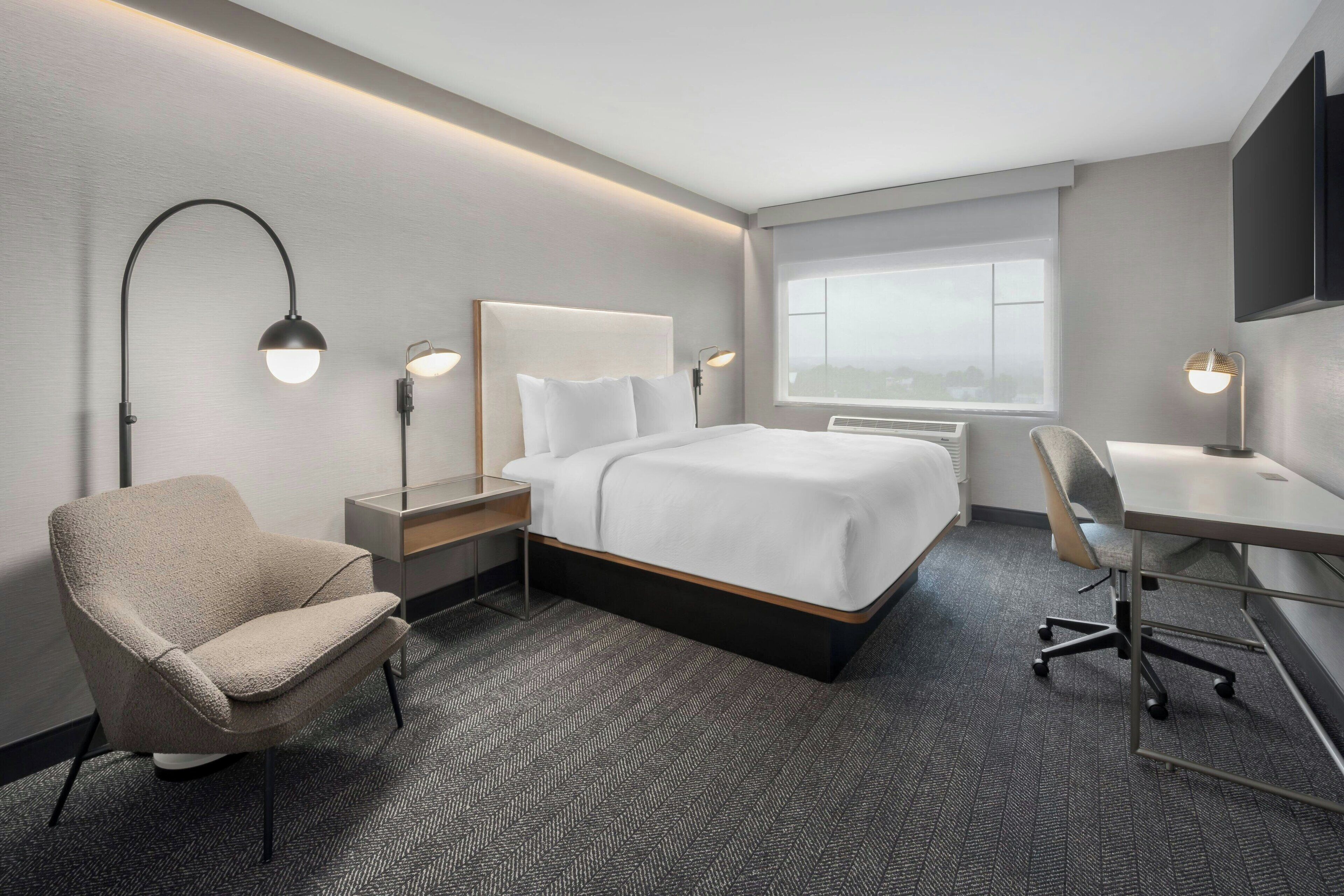 hypo-allergenic bedding, desk, laptop workspace, iron/ironing board