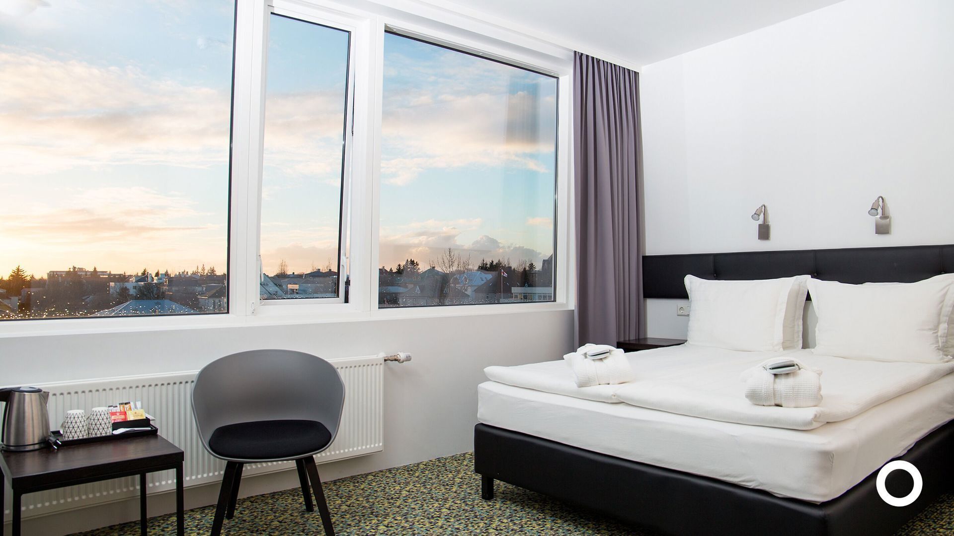 Minibar, desk, laptop workspace, blackout curtains