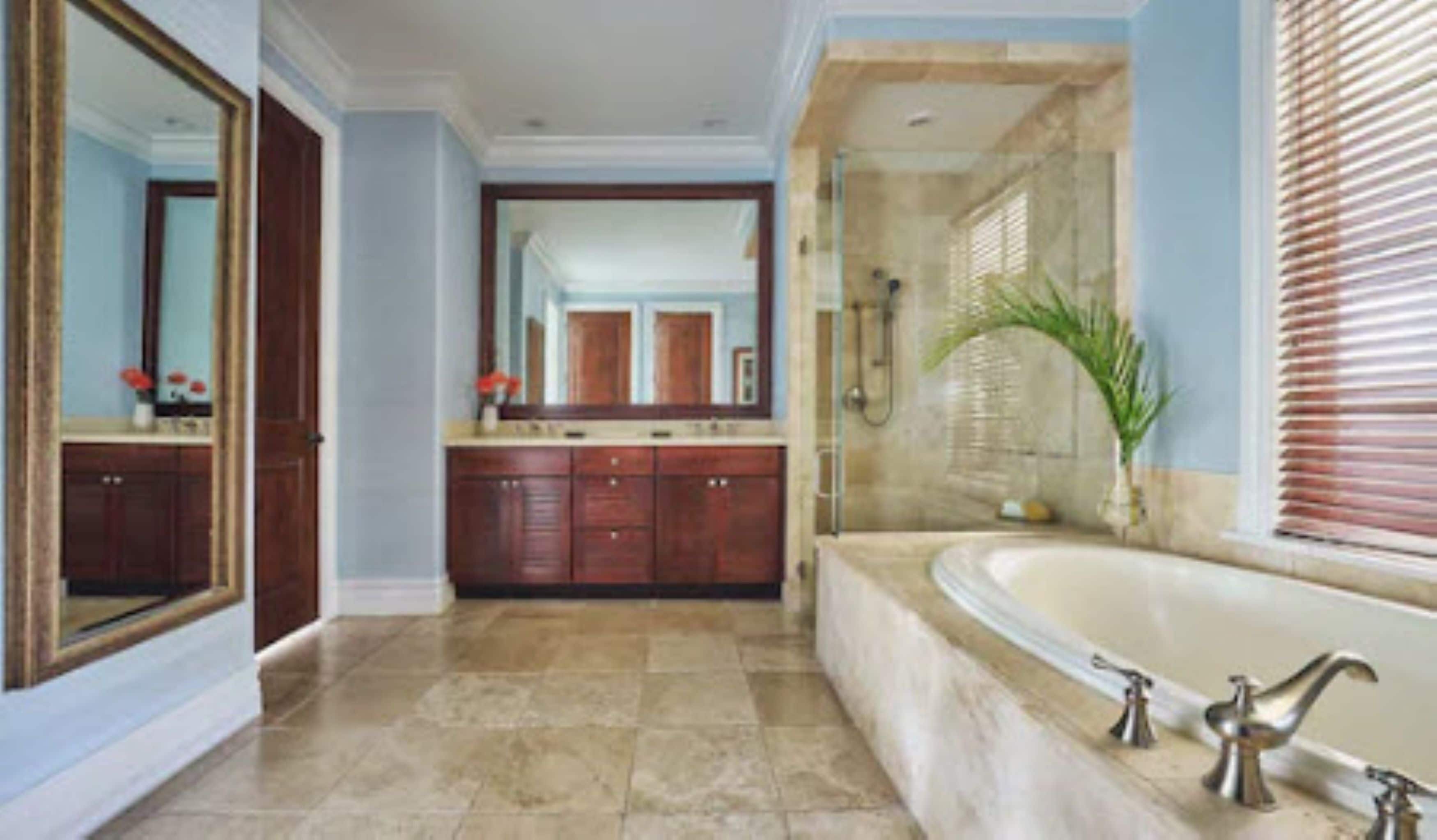 one bedroom garden view | bathroom | separate bathtub and shower, jetted bath, designer toiletries