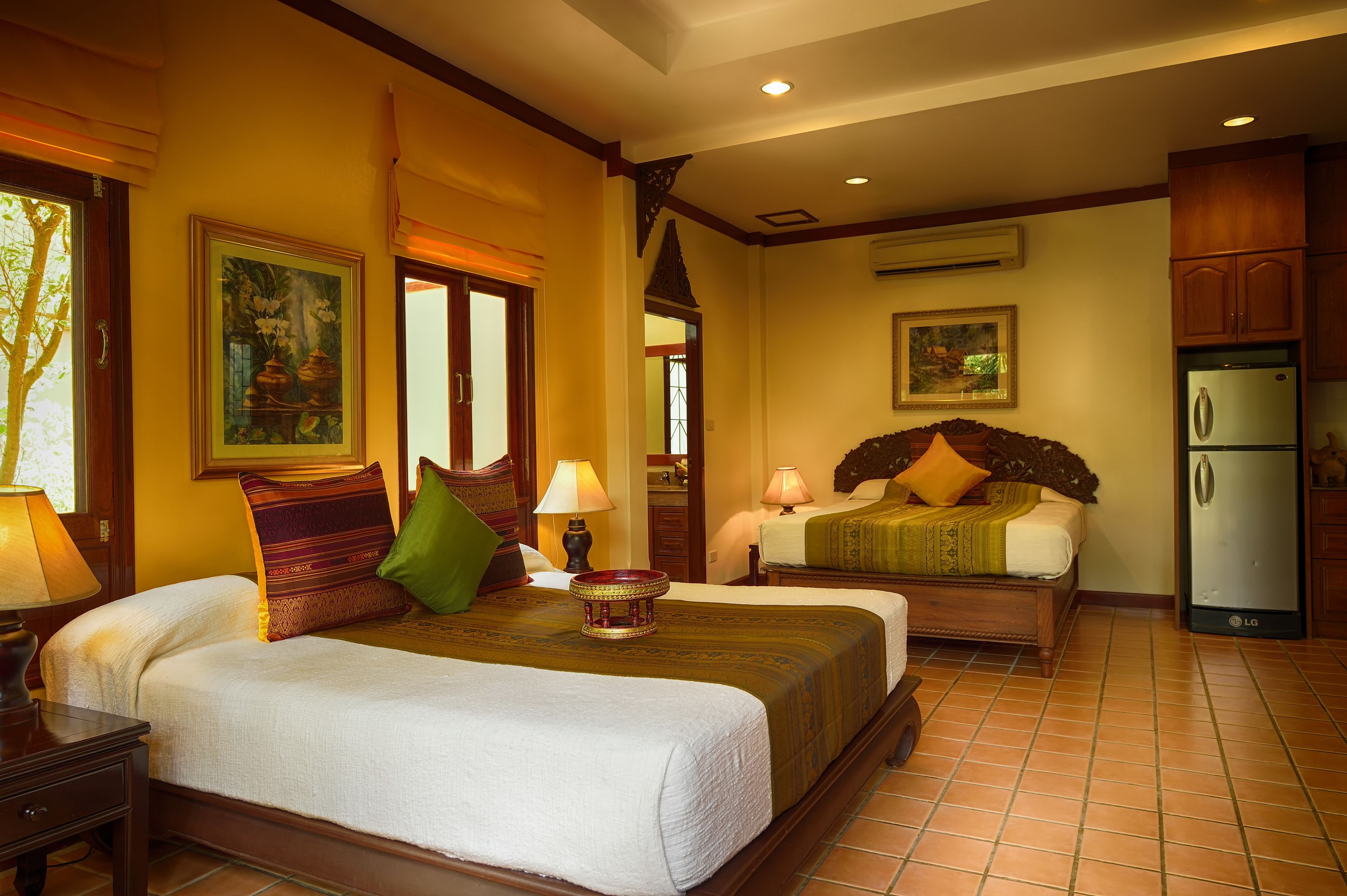 gold antique downstairs room with forest view | view from room