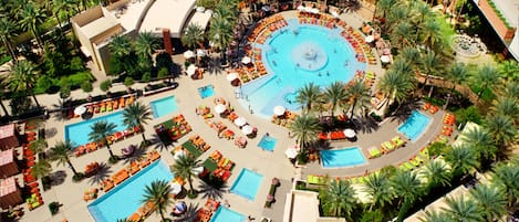 2 outdoor pools, open 9 AM to 6 PM, pool cabanas (surcharge)