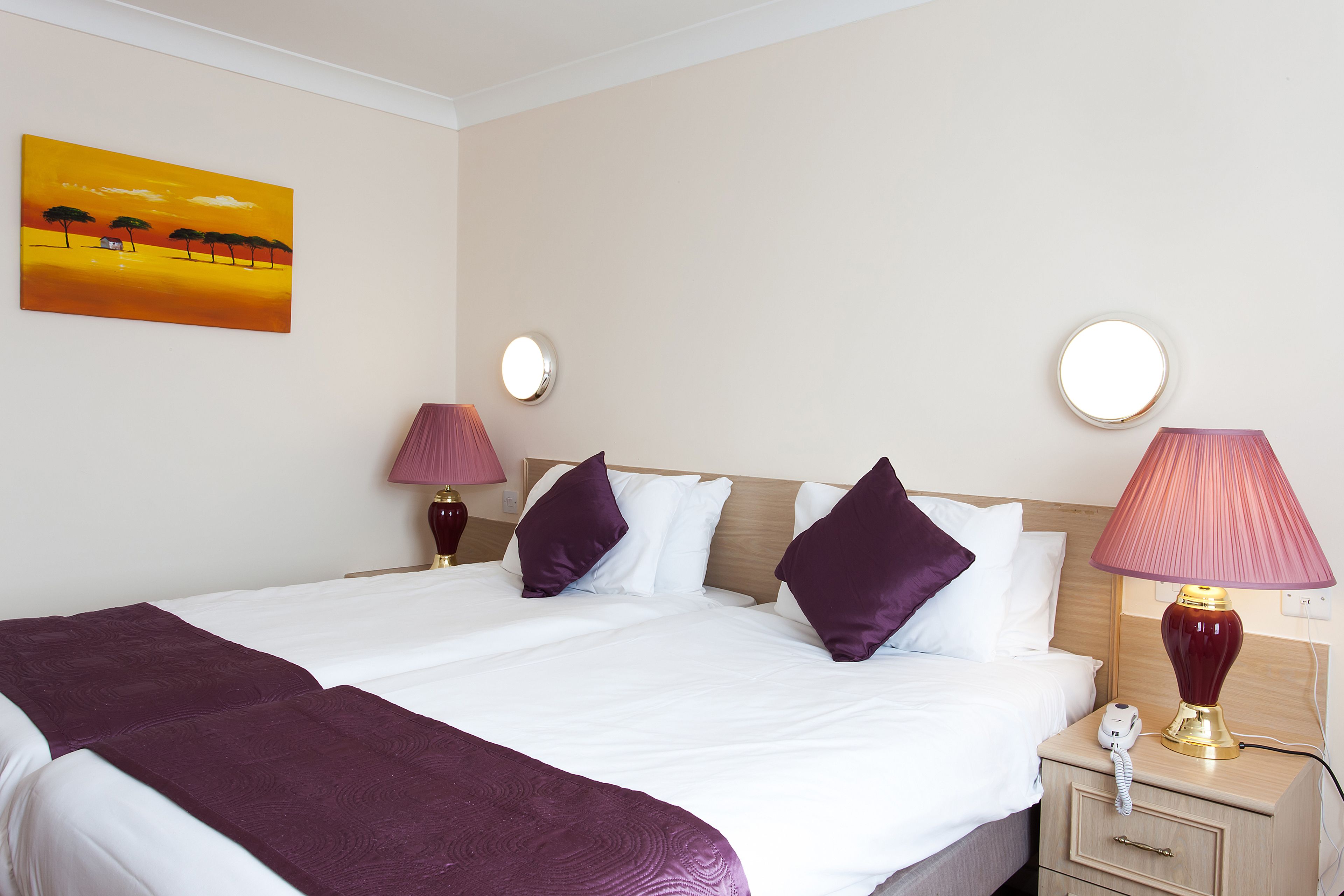 Habitación con 2 camas individuales | Mobiliario individual, escritorio, tabla de planchar con plancha