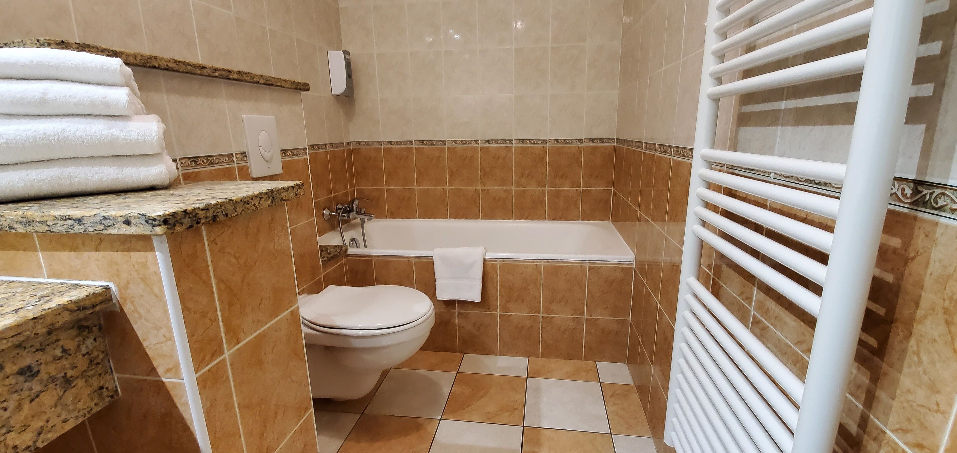luxury double room | bathroom | free toiletries, hair dryer, towels