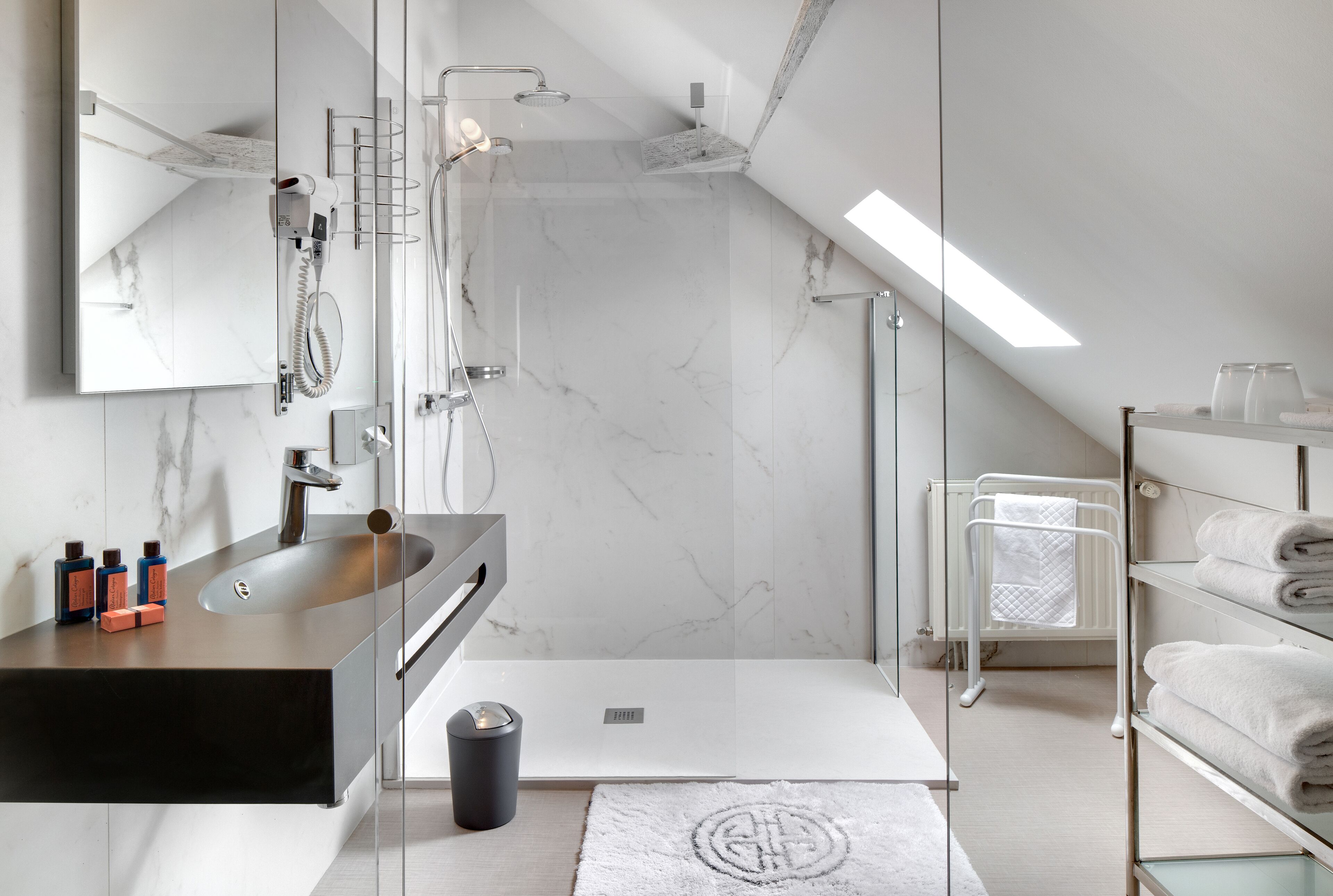 charm room (manoir 2nd french floor) | bathroom | free toiletries, hair dryer, bathrobes, slippers