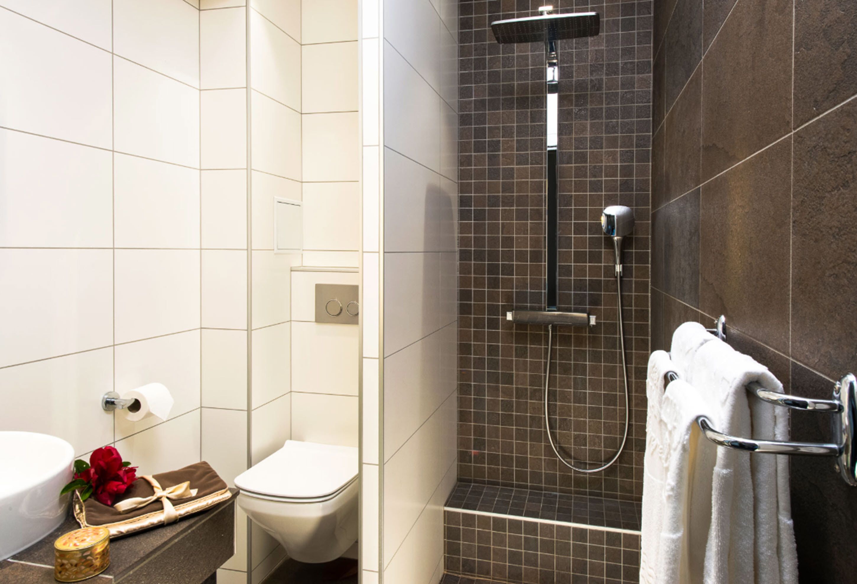 free toiletries, hair dryer, towels