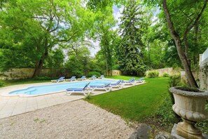 Outdoor pool, open 9:00 AM to 8:00 PM, sun loungers
