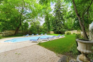 Outdoor pool, open 9:00 AM to 8:00 PM, sun loungers