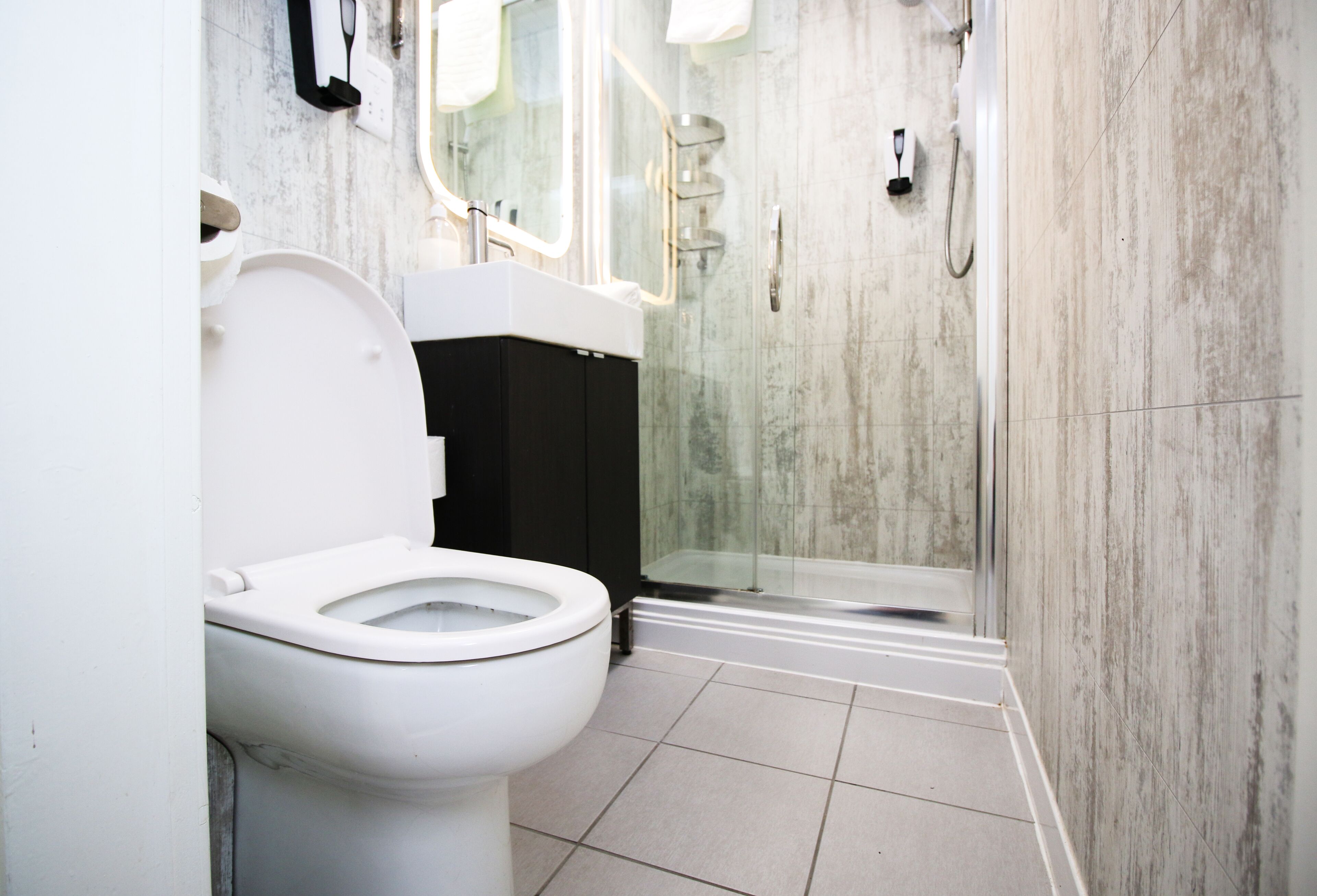 shower, free toiletries, hair dryer, towels