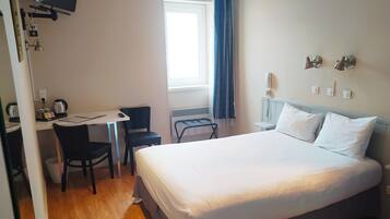 Desk, blackout drapes, soundproofing, iron/ironing board