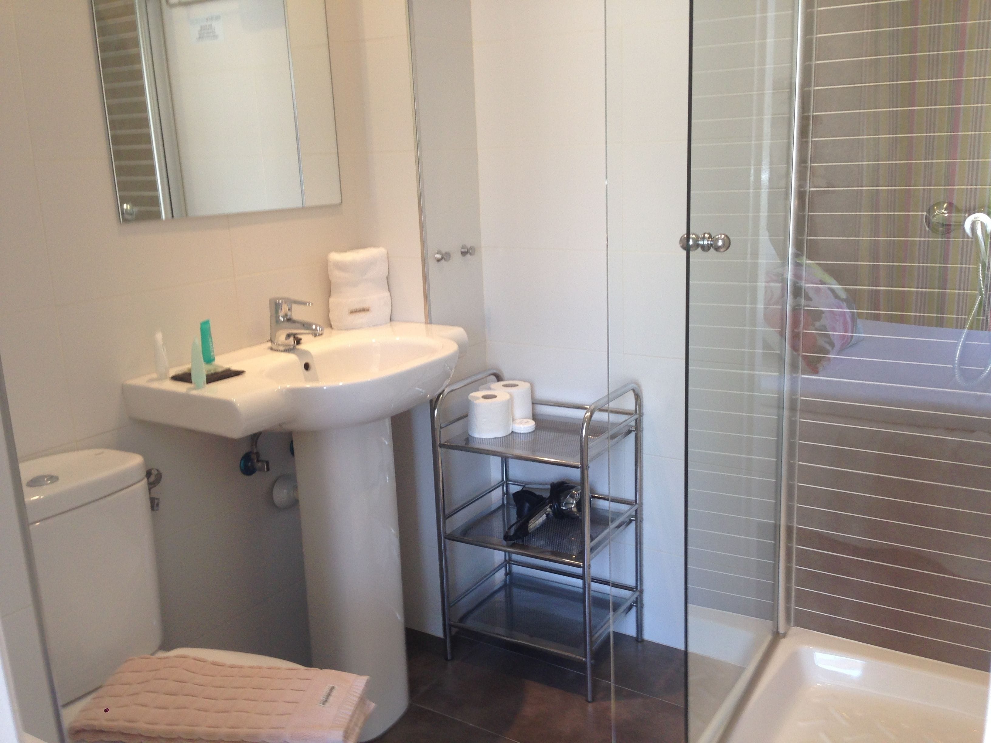 single room | bathroom | shower, hair dryer, towels