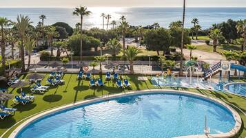 2 outdoor pools, pool umbrellas, pool loungers