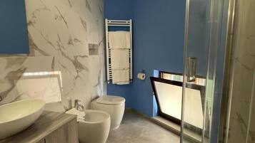Combined shower/bathtub, free toiletries, hair dryer, bidet