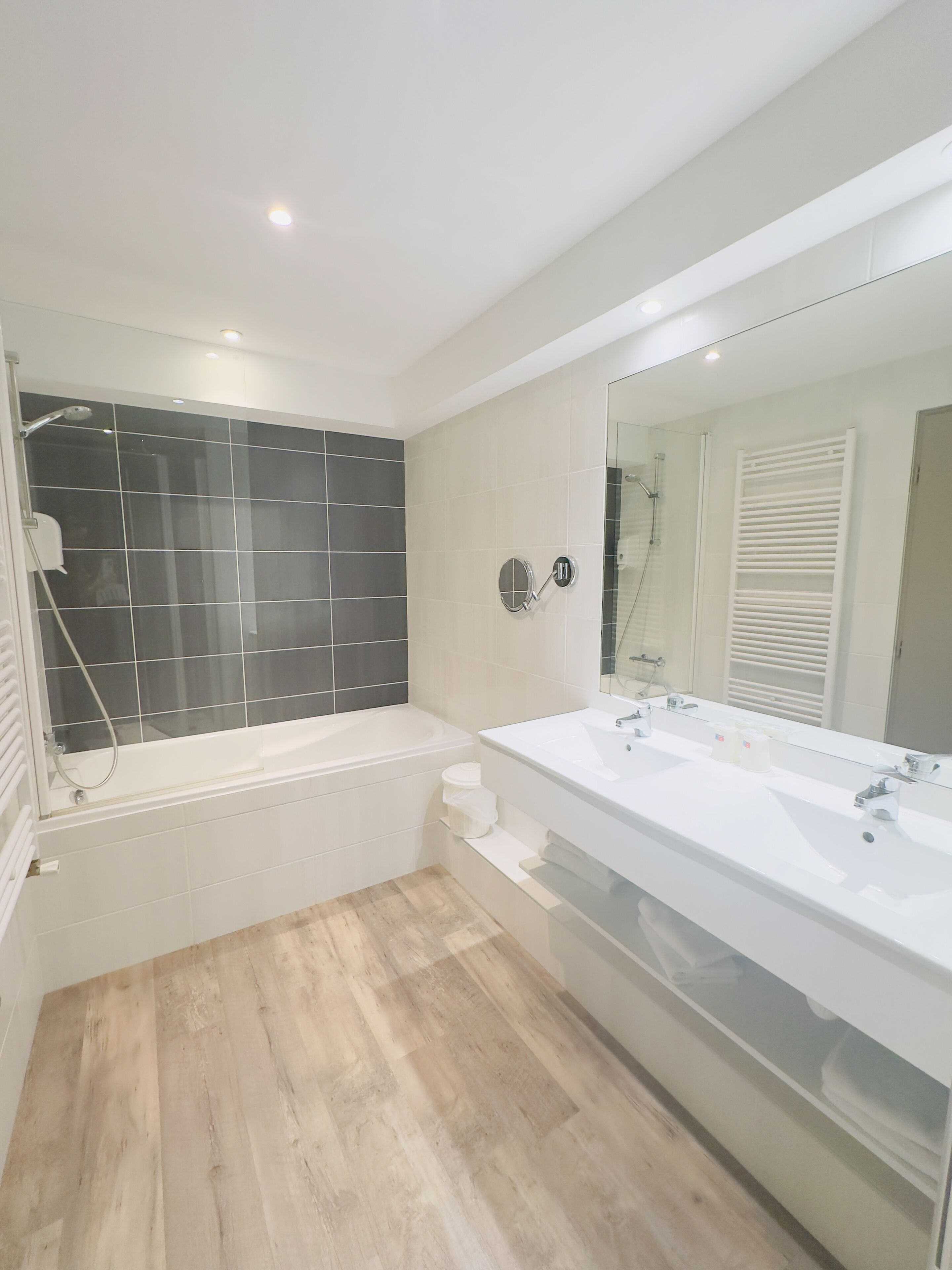 suite | bathroom | shower, hair dryer, slippers, towels