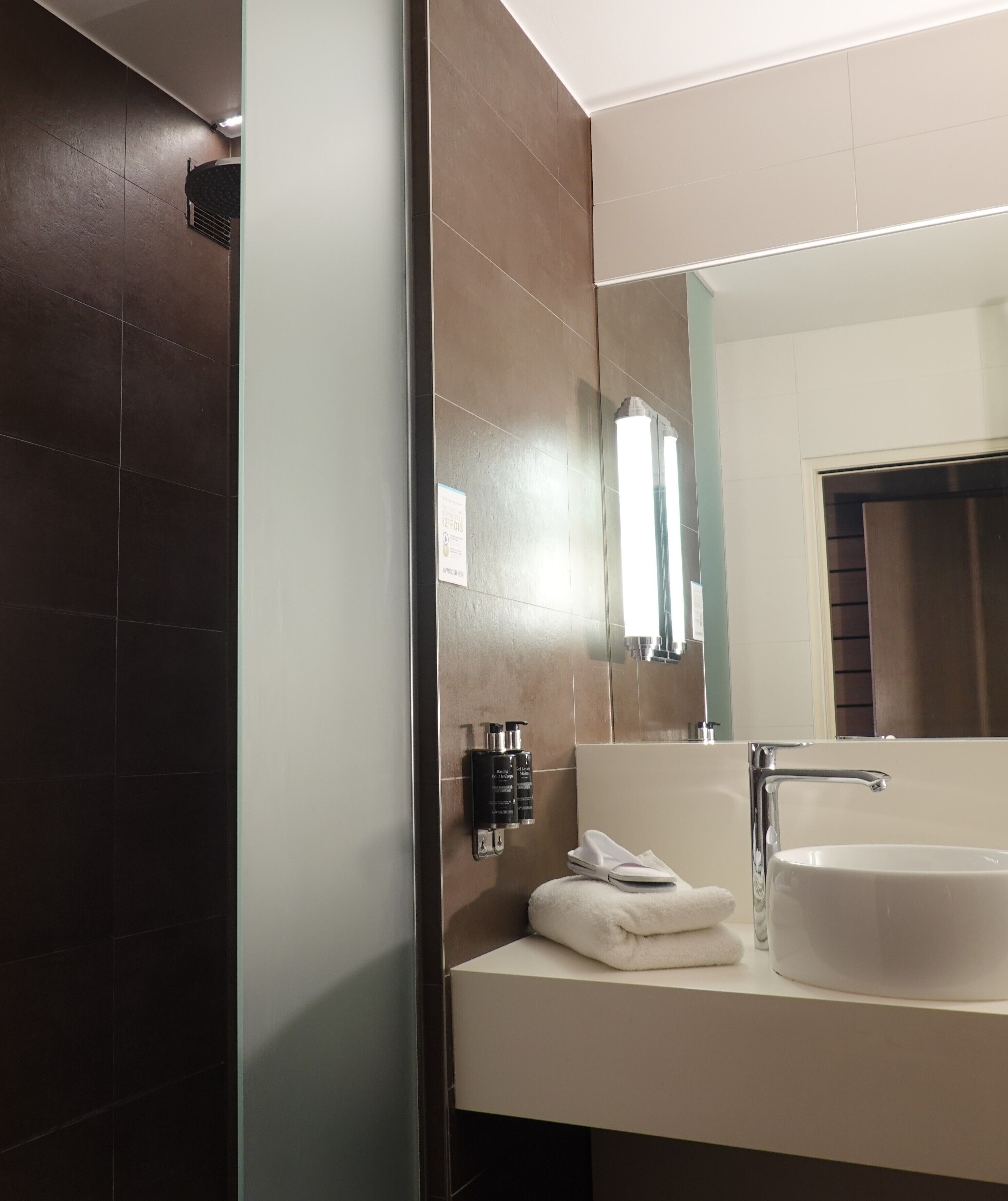 hair dryer, bathrobes, towels, soap