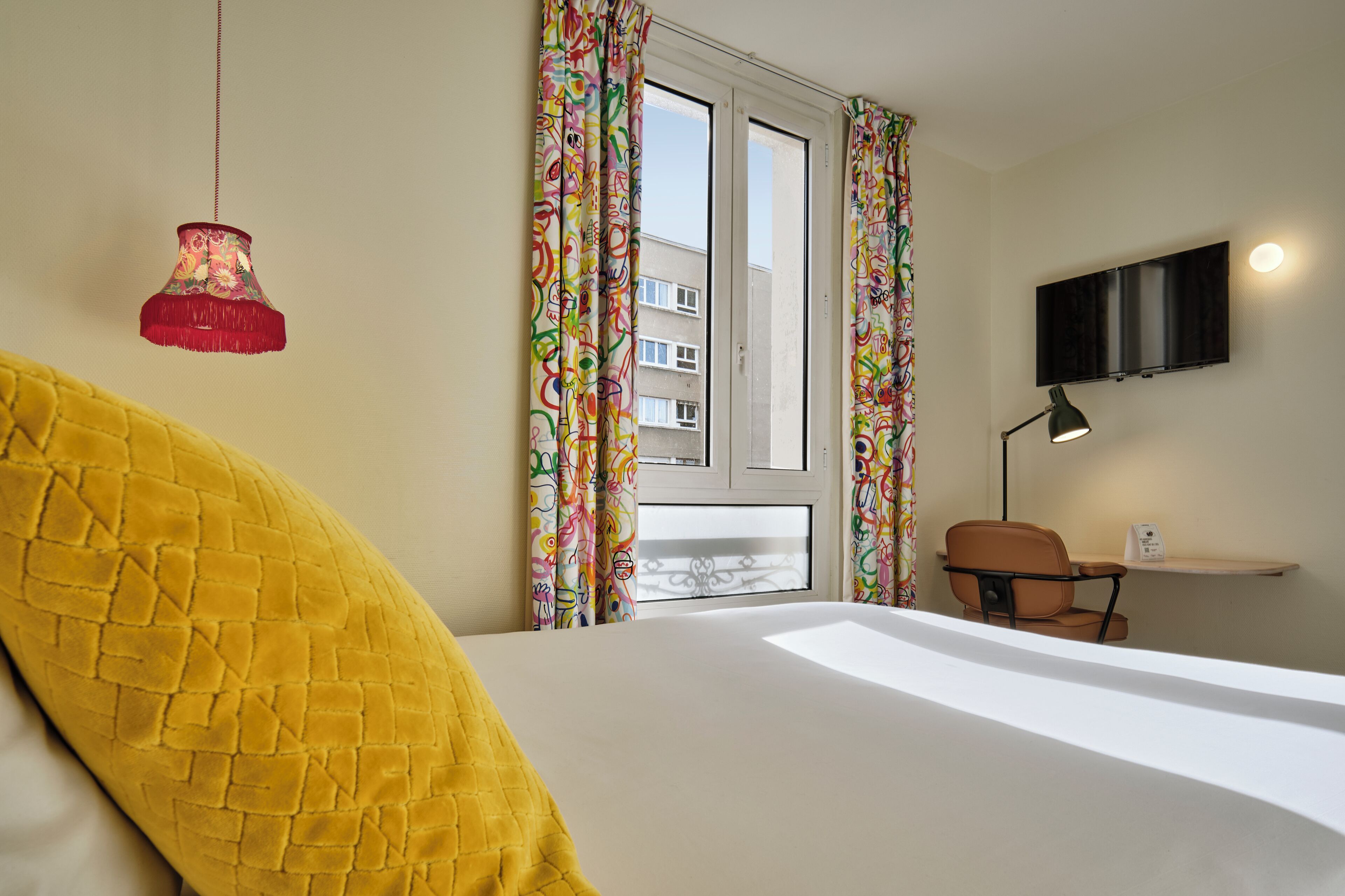 double room (arty) | pillow-top beds, desk, blackout curtains, soundproofing