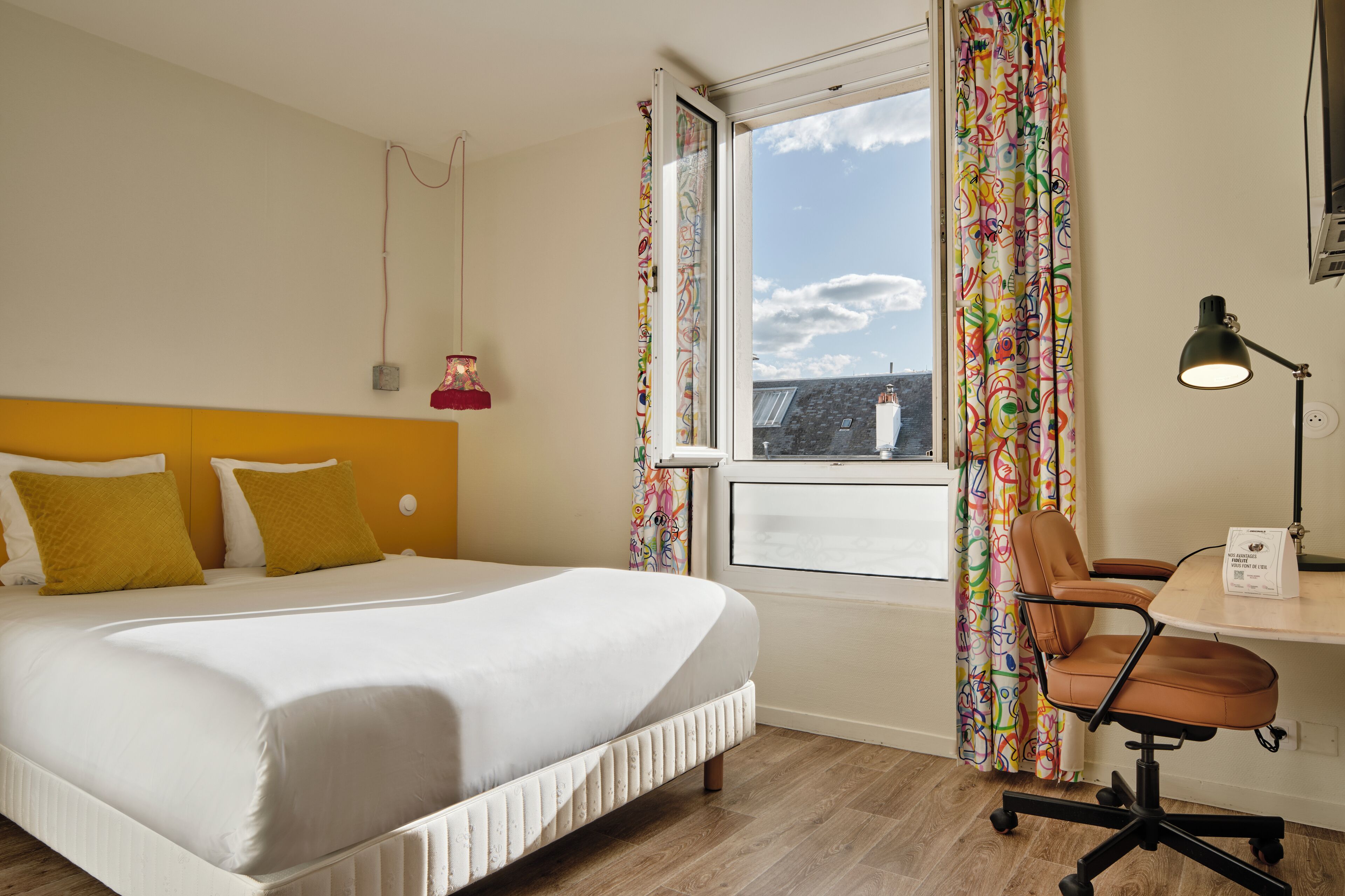 double room (arty) | pillow-top beds, desk, blackout curtains, soundproofing