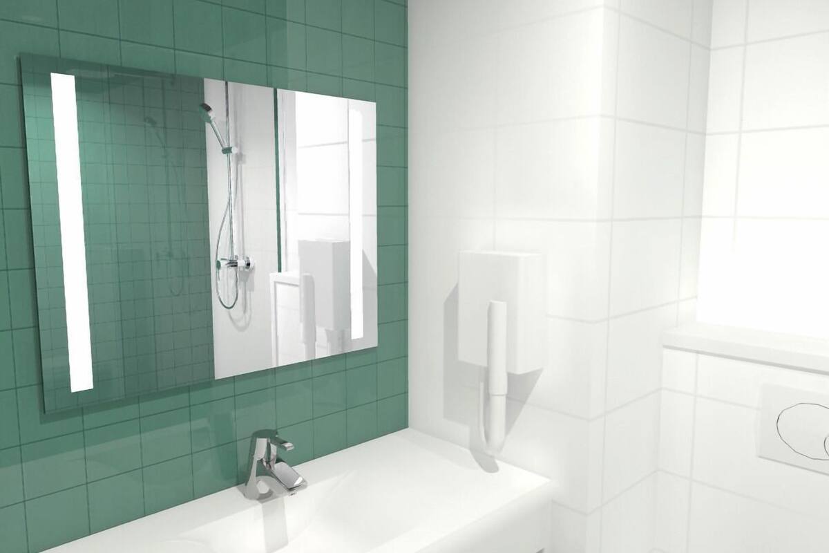 shower, eco-friendly toiletries, hair dryer, towels