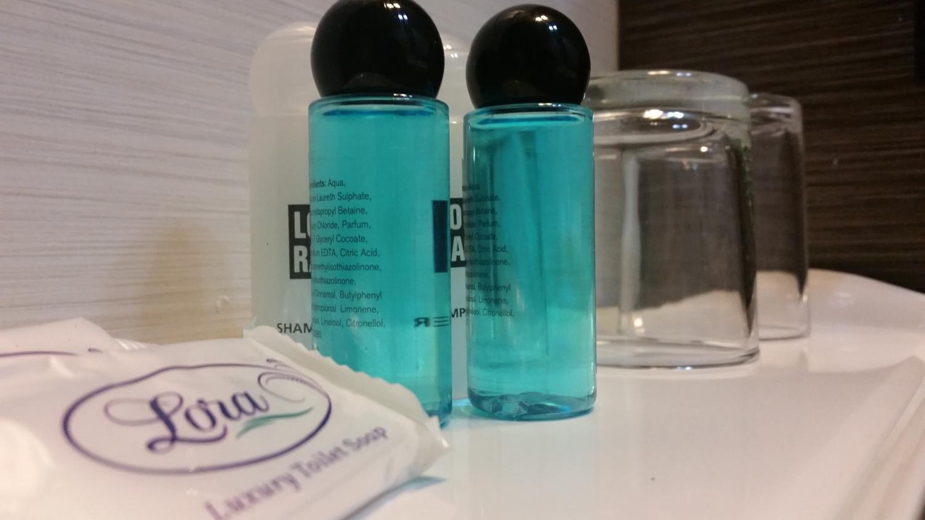 free toiletries, hair dryer, towels