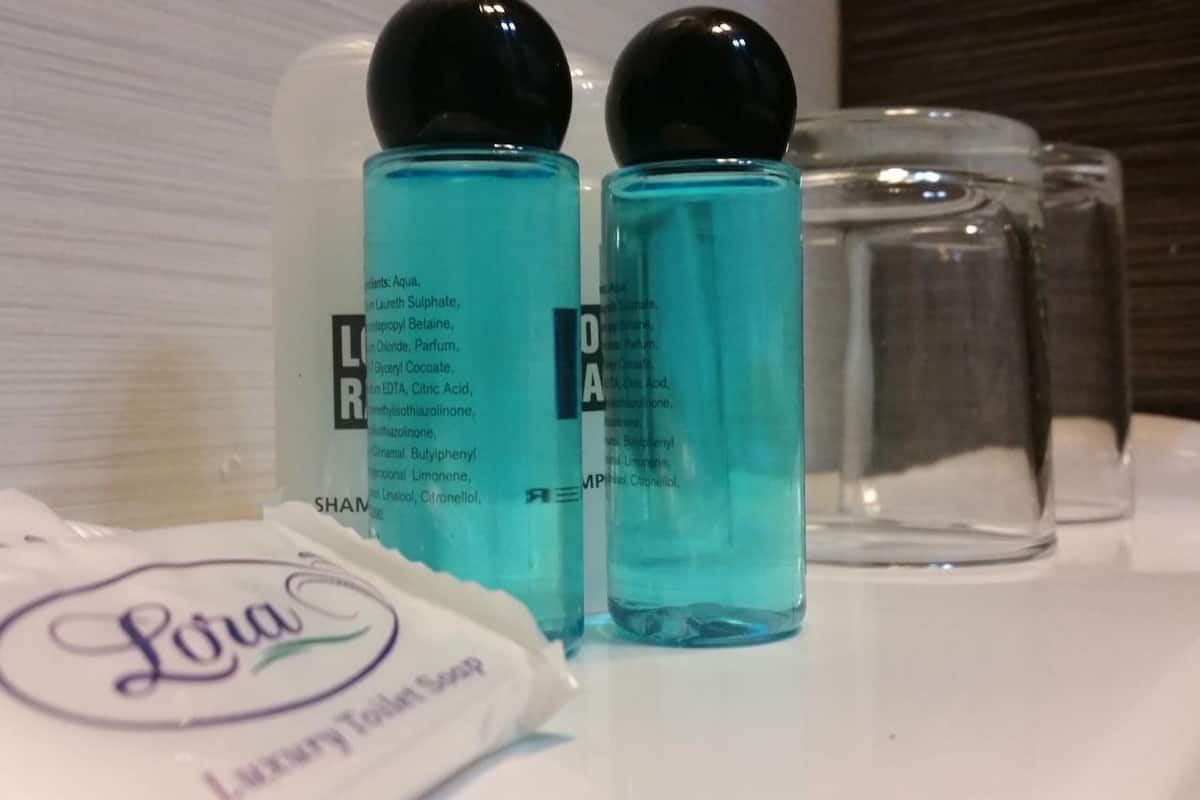 free toiletries, hair dryer, towels