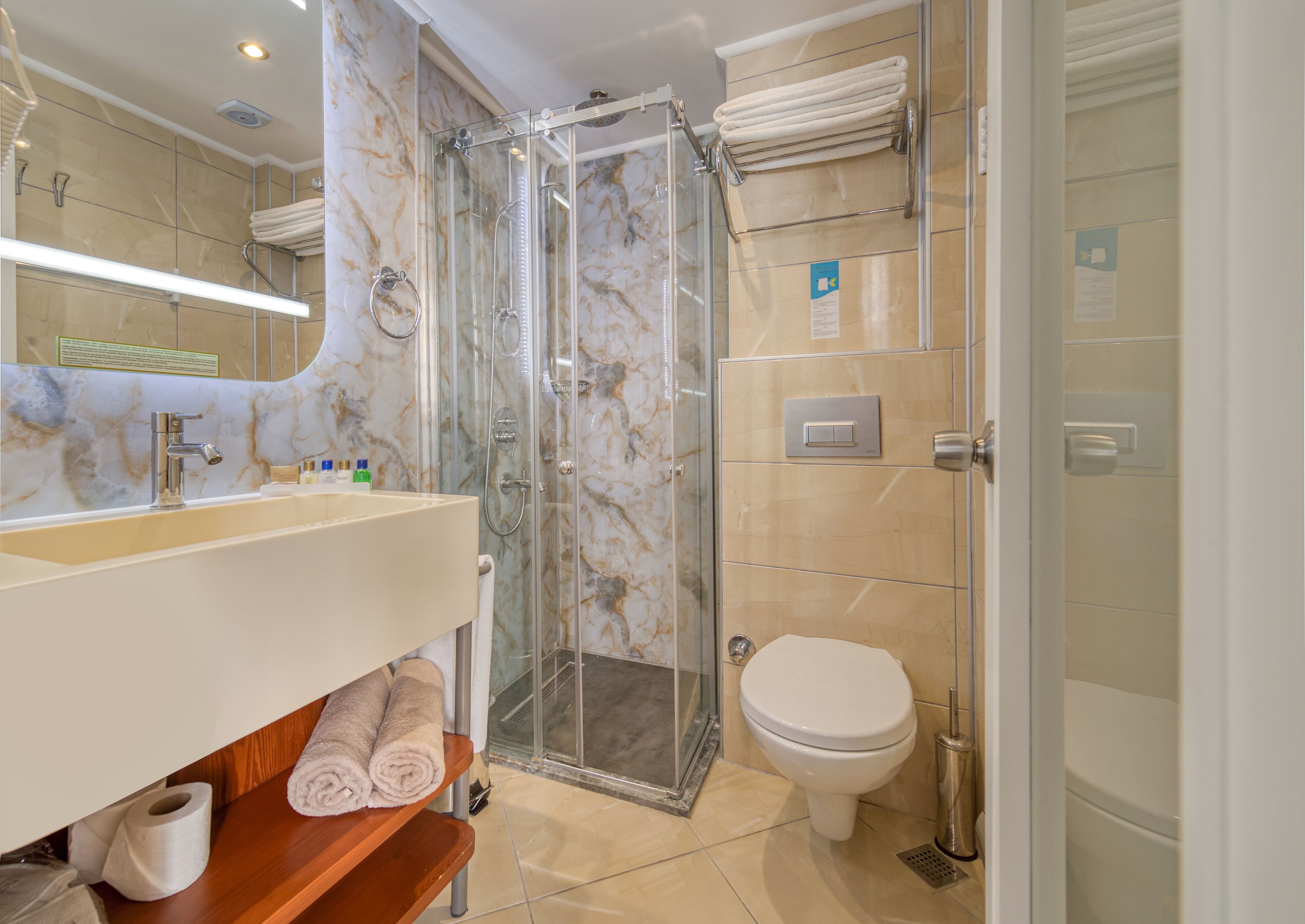 shower, free toiletries, hair dryer, slippers