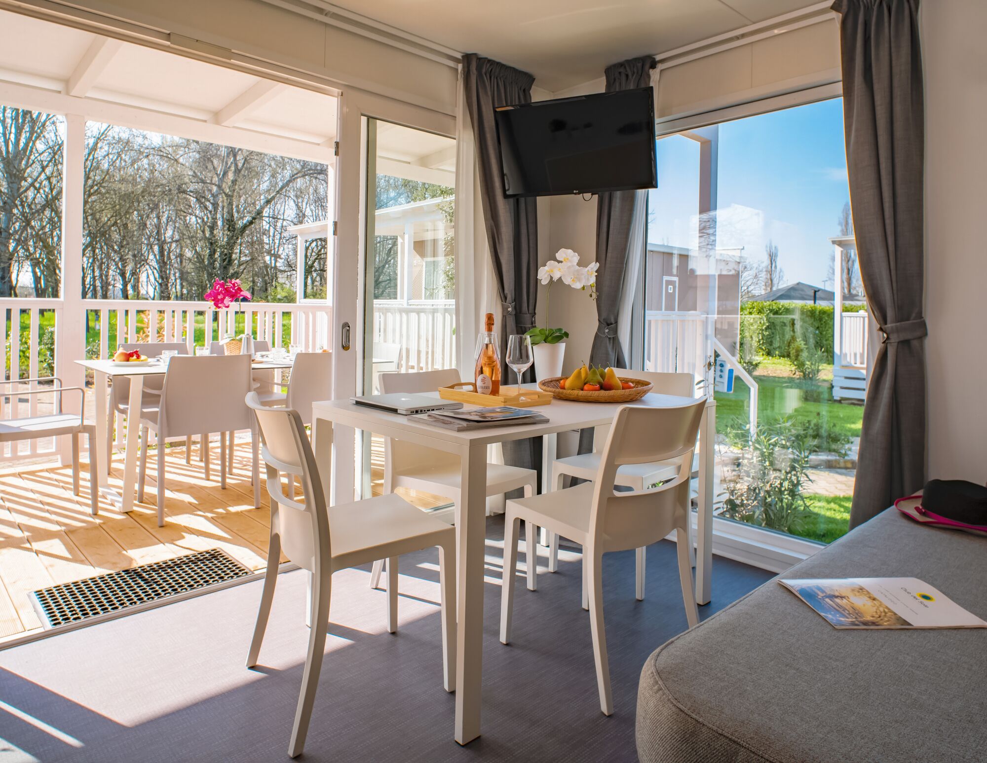 Deluxe Mobile Home (Pet Friendly) | Living area | Flat-screen TV