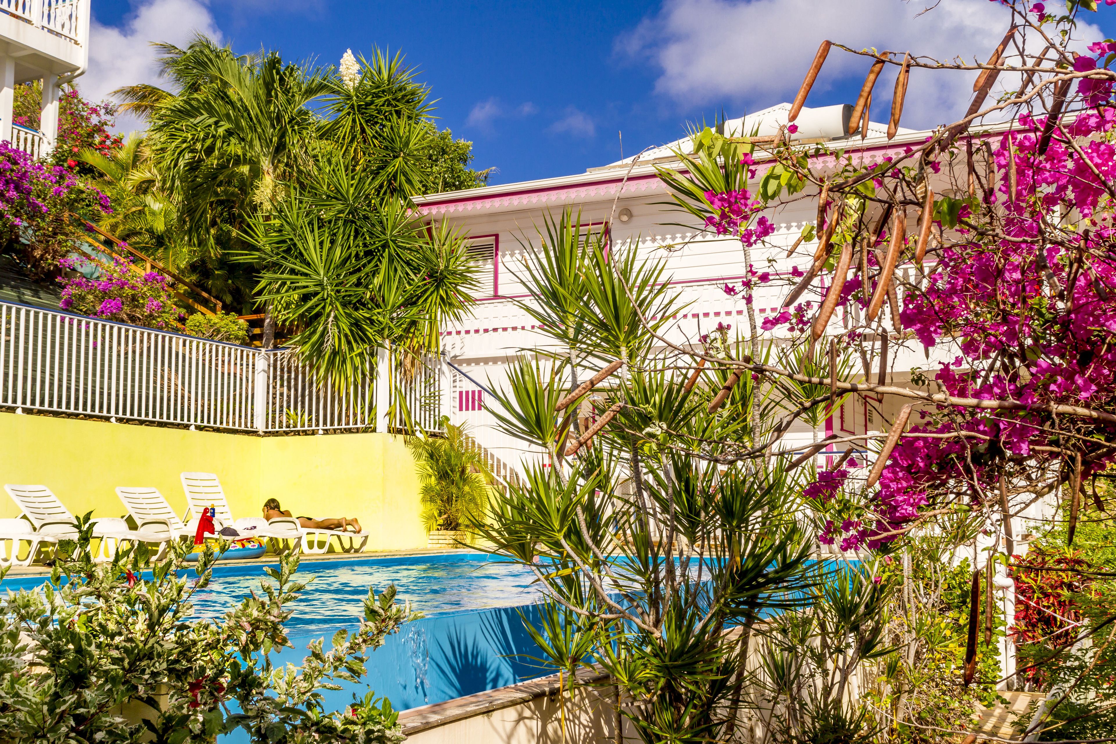 outdoor pool, pool umbrellas, pool loungers