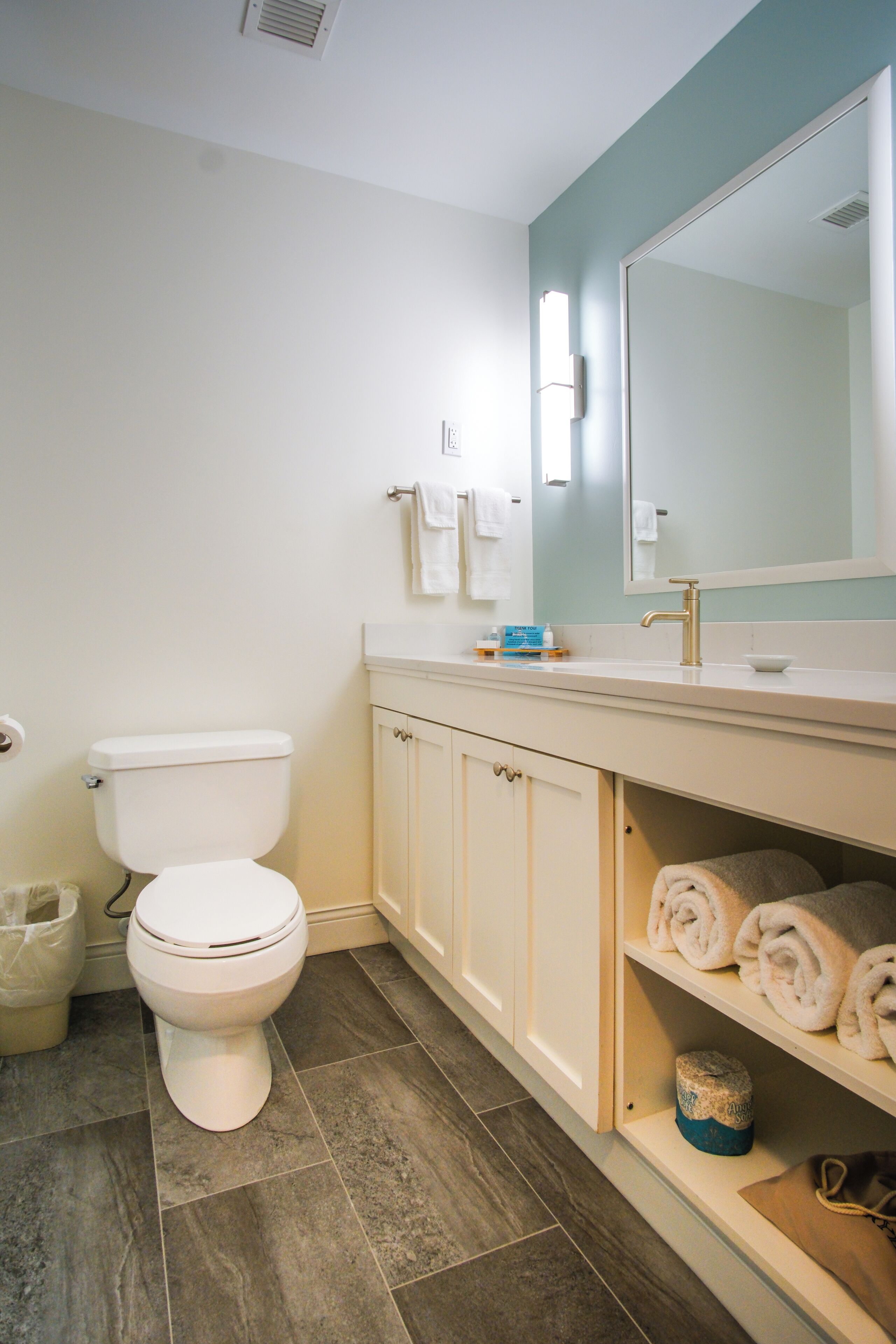 combined shower/bathtub, free toiletries, hair dryer, towels