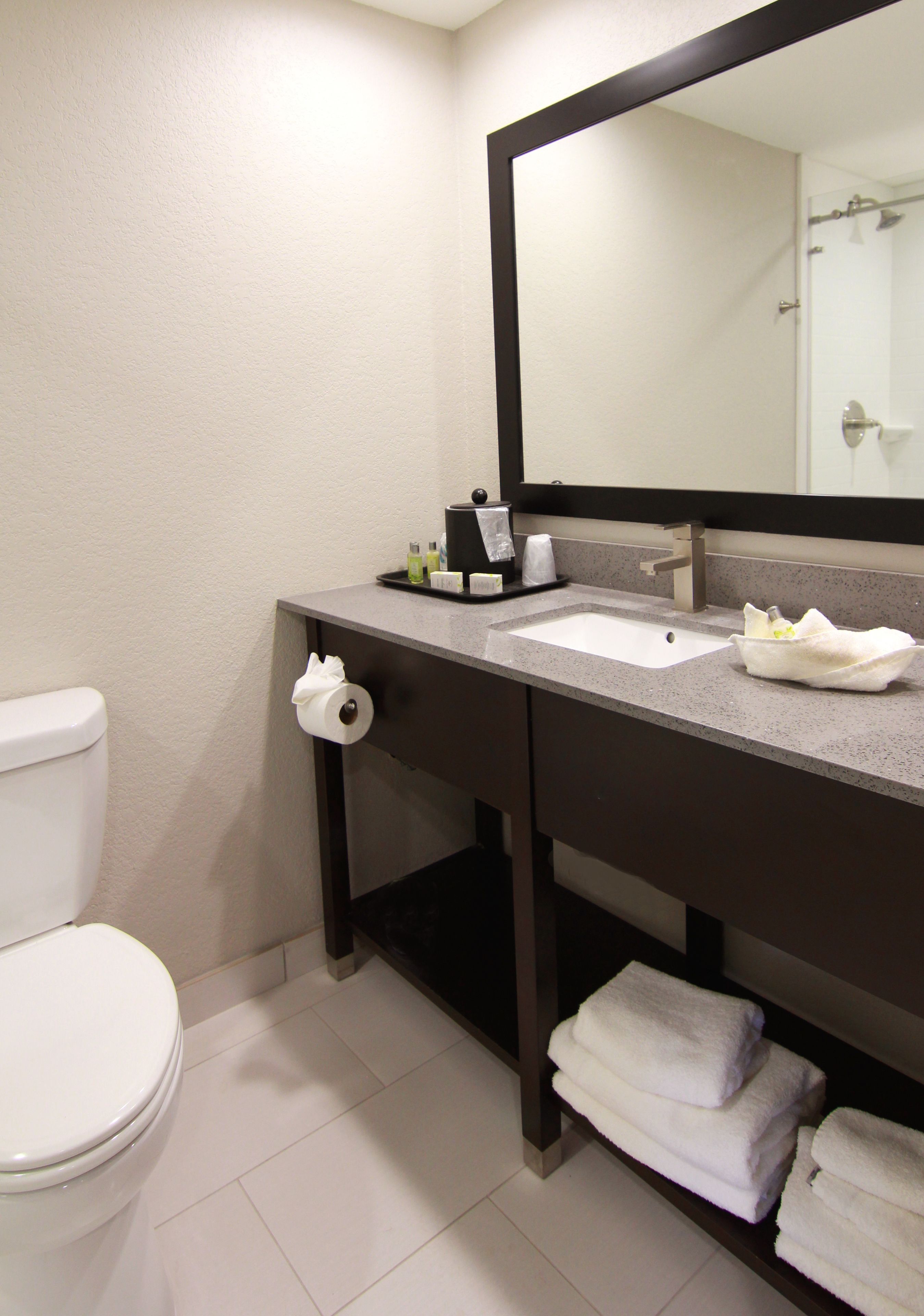 double queen room 2 | bathroom | shower, free toiletries, hair dryer, towels